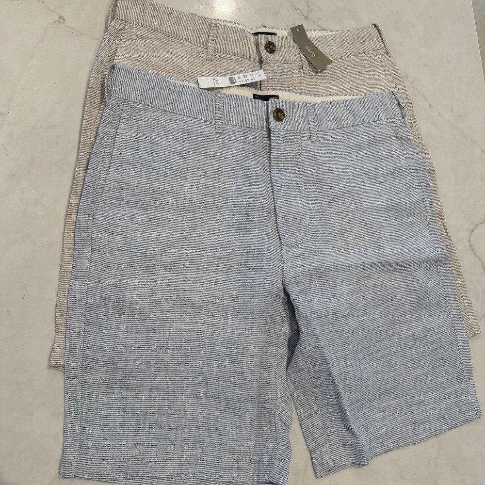 J.Crew Mens Linen Shorts Lot Of 2 Tan&Blue Summer Lightweight Preppy 29x9 NWT